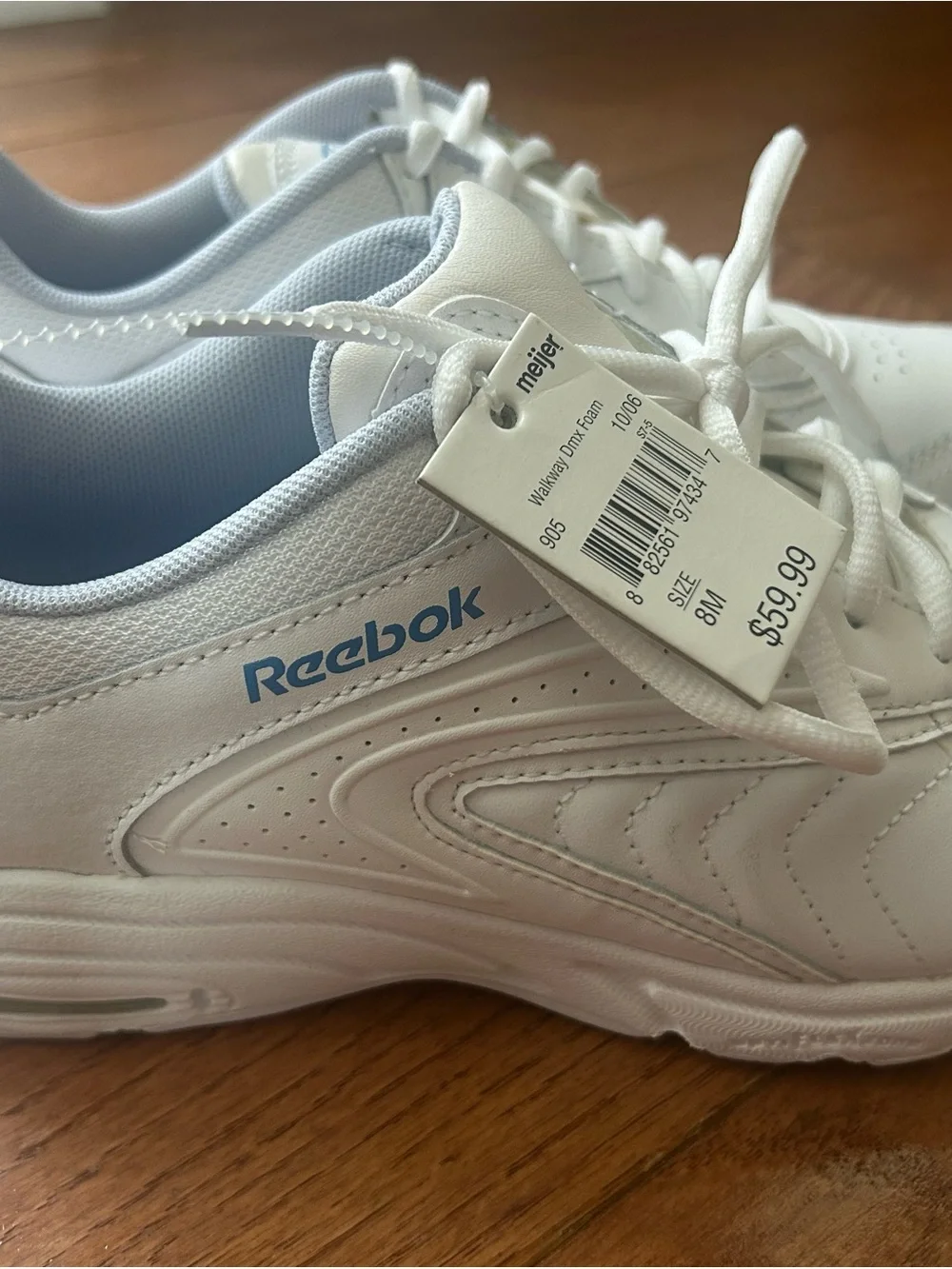 NWT! Reebok Women’s White Sneakers with Light Blue Logo. Side 8.